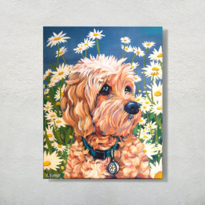 Cockapoo Custom Pet Portrait Dog Painting with Detailed Background
