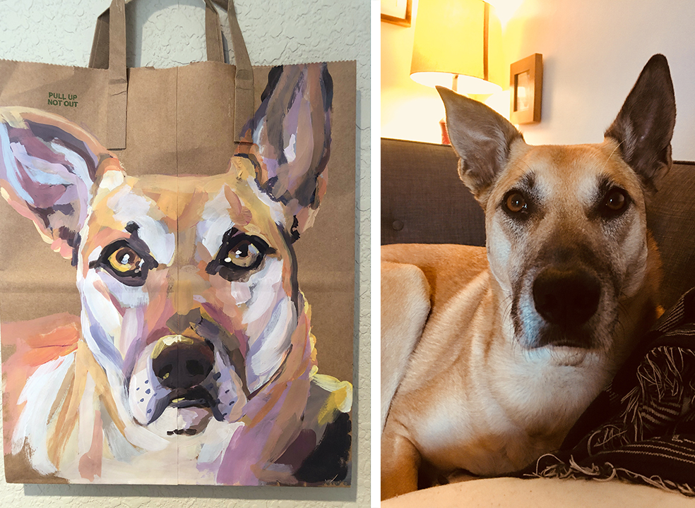 Shepherd Mix Pet Portrait Painting Paper Bag
