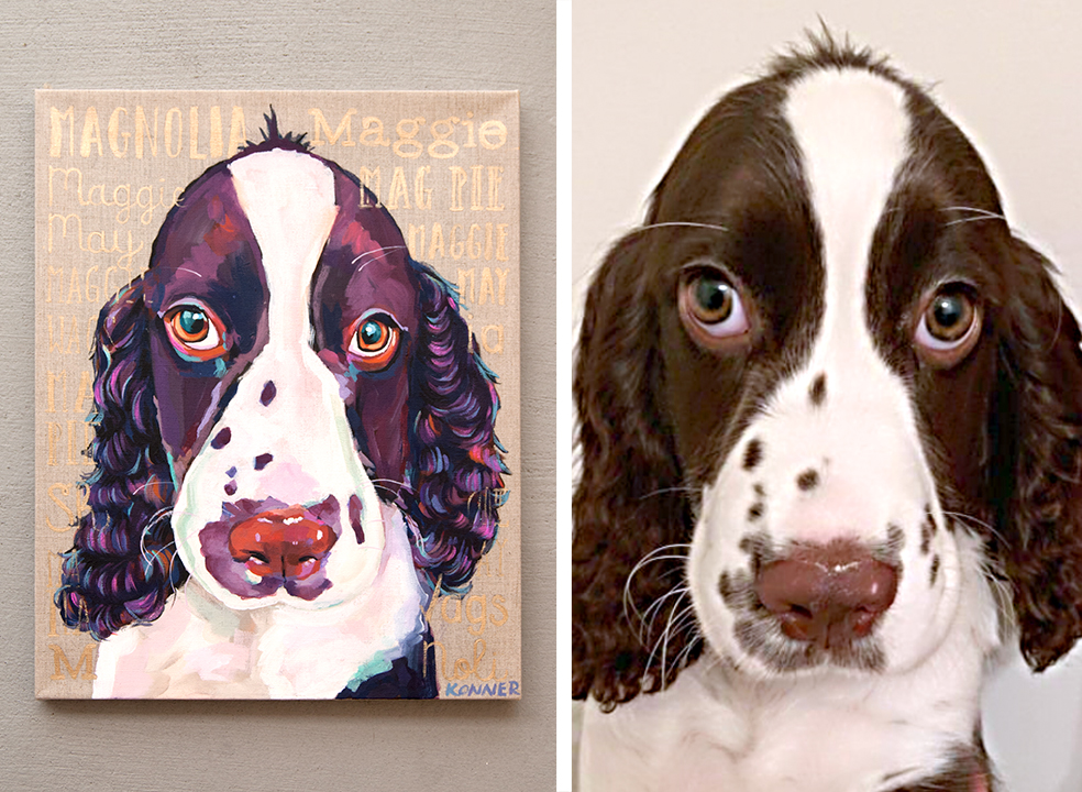 Springer Spaniel Pet Portrait Dog Painting with Nicknames