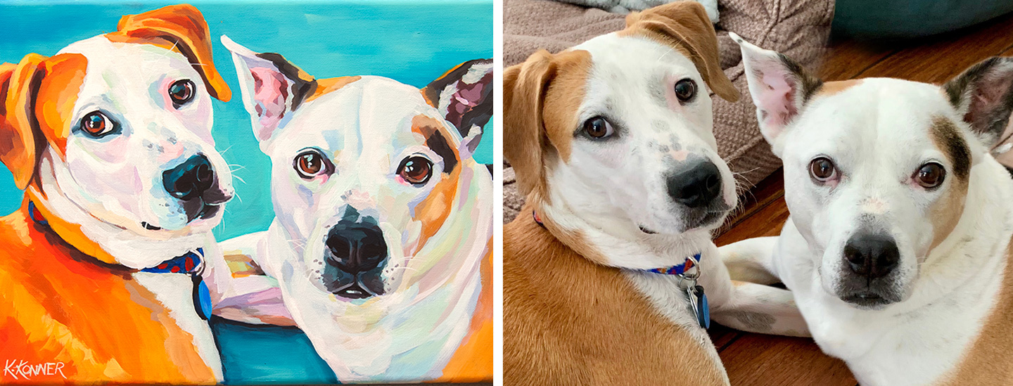 Mixed Breed Brothers Pet Portrait Dog Painting Canvas
